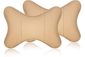 ds. distinctive style DSstyles 2 Pieces PU Leather Neck Pillow for Car Seat Headrest Cushion 28x18cm Car Neck Cushion (Beige)