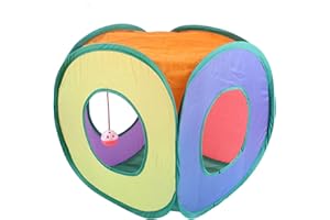 MY99 USHOMI Katzentunnel Quadratisch, Faltbarer Katzenwürfel, Faltbares Katzenzelt Lustiges Indoor Katzenhaus Versteck Höhle für Katzen Kätzchen Kleine Hunde Spielen Training, Regenbogen
