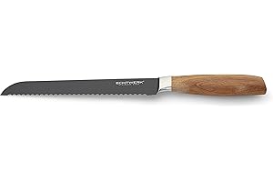 ECHTWERK Cuchillo de pan Negro-Edición cuchillo de cocina de acero inoxidable, filo dentado, mango ergonómico de madera de acacia, gran resistencia al corte longitud de hoja 20 cm