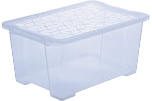 Rotho Evo Easy Caja de almacenamiento 44l con tapa, plástico alimentario (PP) sin BPA, azul/transparente, 44l (58.5 x 39.0 x 27.9 cm)