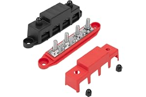 QIMEI-SHOP Bloc de Distribution D'alimentation 12V-48V DC BusBar 250A Barres de Distribution D'énergie avec 4 x M8 Boulons de Borne pour Voiture Camion Bateau Rouge Noir 2 Pièces