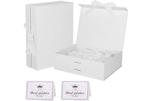 TAIXING 2Pcs Gift Boxes for Presents, White Magnetic Gift Boxes with Lids, Luxury Sturdy Foldable Cardboard Gift Box with Silk Ribbon for Present Birthday Wedding Anniversary Festival(23x17x7cm)