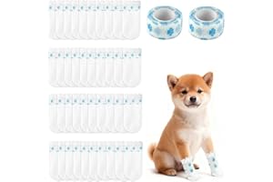 ODDMART 40Pcs Disposable Dog Socks Shoes for Injured Paws,Waterproof Pet Foot Cover Boots with Self Adhesive Bandage Stop Licking Protectors Outdoor Indoor Walking Use for Small Dogs 1-7.5kg (S)
