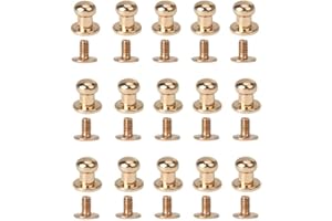 QUUPY 50PCS Round Head Solid Brass Screw Button Stud Slotted Nailhead Screwback Screw Spot Nail Rivet for Leather Rivet Gold