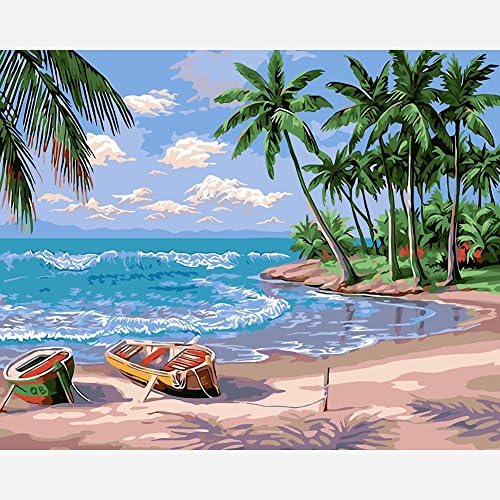 DIY Oil Painting Paint by Numbers.Paint By Numbers Kits Canvas Mounted on Wood Frame with Brushes and Paints for Adults Children Seniors Junior DIY Beginner Level Acrylics Painting Kits on Canvas-Beach-16*20inch-Frameless