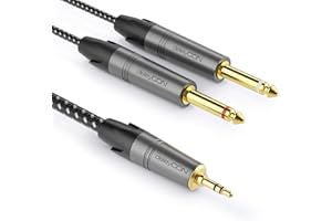 deleyCON 2m 3,5mm Jack Stereo do 2x 6,3mm Jack Mono Kabel - Kabel Audio Y Rozgałęźnik Interfejs Cyfrowy Kabel do Instrumentów do Miksera, Rejestratora Audio, Gitary, Wzmacniacza, Mikrofonu