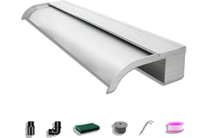 LONGRUNNEW Pond Waterfall Blade Kit, 90cm Stainless Steel Pool Fountain with Accessories, Width 18cm Curved Outlet Spillway for Garden Patio Pond Decoration