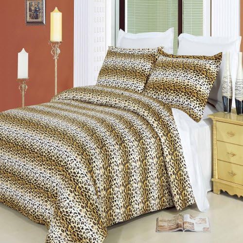 Cheetah 8PC King Size Bed in a Bag Comforter Set 100 % Cotton 300 TC, includes 4pc Sheet Set + 3pc Duvet Cover Set + Down Alternative Comforter by Royal Hotel