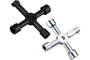 Maveek Utility Key, 2 Pack 4-Way Multi-Functional Cabinet Box Key for Electric Water Gas Meter Cupboard Cabinet (Silver+Black)