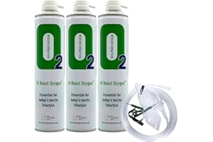 THE OXYGEN STORE Hi Boost O2 Oxygen in a can 10l Each can Total 30L (3 Cans) Portable Oxygen Including 1 x Mask and Tubing Set - Great for Sport, Work, Health, Increased Concentration and Energy - Made in The UK