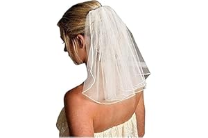 JUSTUSNX velo corto de boda blanco, velo de novia perla/cristal, con peine, para accesorios de fiesta para mujeres y niñas (A)