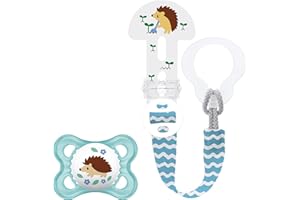MAM Kit Sucette & Attache-sucette 2-6 mois – Sucette en silicone + attache-sucette lavable de longueur réglable, compatible avec toutes les sucettes MAM – Coloris aléatoire