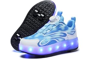 Mateju Scarpe con Rotelle per Bambini, Scarpe da Skateboard Sportive all'aperto 2 in 1 con 4 Ruote Rimovibili, Pattini Scarpe da Ginnastica Brillare di Notte Sneakers Unisex