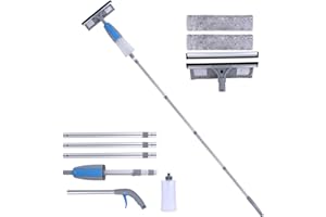 WISETEN Nettoyeur de Raclette Vite 3 en 1 avec Manche Démontable, 190cm Outil de Nettoyage de Fenêtre avec 3 Chiffons Microfibres et Pulvérisateur Lave pour Fenêtre Baie Vitrée Pare-Brise