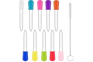 Siliget 10 Pcs Silicone Pippets Dropper, 5ml Plastic Pipette Dropper for Liquids with Cleanning Brush, Kids Children Dropper For Candy Molds Gummy Mold and DIY Crafts