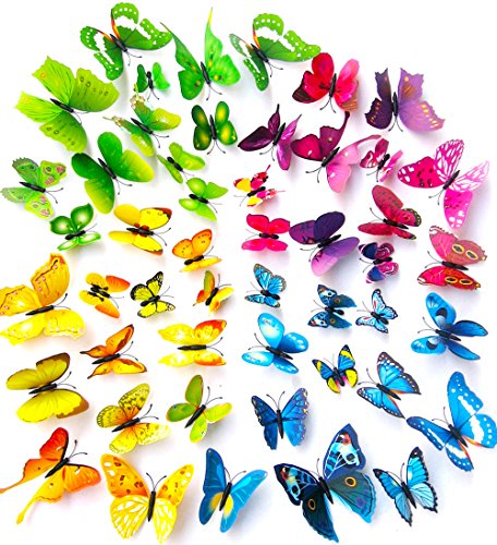 Tomkity 96 PCS 3D 8 Farbe Schmetterlinge Wanddeko Aufkleber Abziehbilder Schlagfestem Kunststoff Schmetterling Dekorationen, Wand-Dekor - 3
