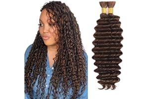 Evaxilc Human Braiding Hair for Boho 50g/Bundle 14 14 Inch Deep Wave #4 Chocolate Brown Braids Human Hair No Weft Boho Braid 2 Bundles/Pack For Women