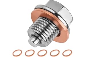 DOZYLIVE M12x1.25 Magnetic Oil Drain Plug Stainless Steel Sump Drain Nut Bolt Replacement Car Oil Plug with Copper Crush Washers Heavy-Duty Car Engine Oil Drain Plugs for Cars, Motorcycles, Boats