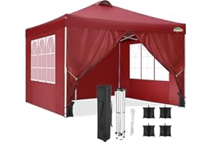 COBIZI Tonnelle de Jardin 3x3 m Tonnelle Pliable étanche avec 4 parois latérales Pop-up Protection UV 50+ pour Festival, Jardin, fête,4 Sacs de Sable(Rouge, 3m x 3m)