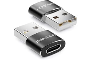 deleyCON Adapter USB C (2 Sztuki) Gniazdo USB-C do Wtyczki USB-A - do Ładowania Kabla Danych Ładowarka Power Bank - do iPhone 16 15, iPad, Airpods, Watch, Galaxy S25/S24, PC, Tablet, Notebook - Czarny