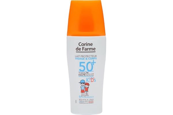 Corine de Farme - Lait Protecteur SPF50+ KIDS - Haute Protection Solaire Visage et Corps - pour Peau Fragile des Enfants - Monoï de Tahiti - Hypoallergénique - 150 ml - Fabrication Française