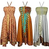 Indiatrendzs Womens Halter Dress Recycled Silk Summer Wear Maxi Dress Combo Of 3 Pcs