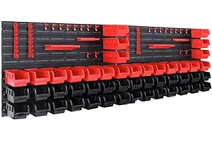 DEUBA® Wandregal mit Stapelboxen und Werkzeughalter 86 tlg Box Erweiterbar Werkstattregal Werkzeuglochwand