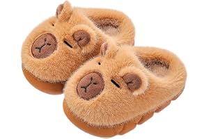 Pantoffels av Kapilbara för Barn, av Flis, Varma, av Bomull, Halkfria, med Tecknad Design, för Hembruk, Bekväma Och Skumiga.