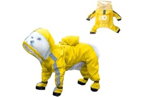 MEIAOBEST Dog Raincoat and Rain Shoes Set with D-Ring,Full-Coverage Waterproof and Reflective Dog Coat with Small Backbag,Dog Rainwear with Enlarged Brim for Small Medium Dogs_Yellow(XS)