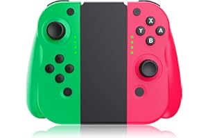 Shiptree Controller Switch, Set di 2 Wireless Gamepad Switch con Rimovibile Staffa, con Double Vibration/Wake Up/Gyro Axis/Screenshot, Switch Controller per Switch/Switch Lite/OLED - Verde e Rosa