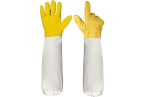 ETOFIXEE Imkerhandschuhe, Imkerhandschuhe Aus Ziegenleder, Imkerhandschuhe Für Damen Und Herren, Schutzimkerei Zubehör Ausrüstung Mit Belüfteten Segeltuch ärmeln Für Den Imker (Gelb)