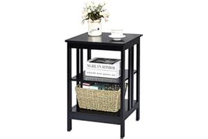 COSTWAY 3-poziomowy stolik nocny, stolik boczny, szafka nocna, stolik do sofy, stolik kawowy do sypialni i salonu, 40 x 40 x 61 cm (Czarny)