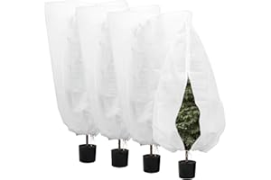 Gudotra Lot de 4 Voile Hivernage Plante Extérieur 100 x 120 cm Housse de Protection pour Plante avec Cordon de Serrage et Fermeture Eclair Housse Hivernage Plante Réutilisable Contre Le Gel