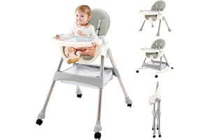 ARKYOMI HighChair, Foldable Baby High Chair with Removable Tray and Wheels, Height Adjustable High Chair, Function Combination for Babies Toddlers