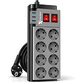 SUWORS Akım Korumalı 8&rsquo;li Grup Priz 2 Metre &ndash; 3 USB Girişli Anahtarlı &Ccedil;oklu Uzatma Kablosu &ndash; 4000W G&uuml;venli Priz &Ccedil;oklayıcı