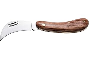 BERGER MADE TO CUT. 1919 Berger Baumschulhippe 3905 mit einklappbarer Klinge und Holzgriff, Klingenlänge: 6 cm