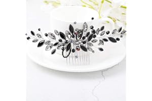 ‎HANDCESS Handcess Haarkamm für Hochzeiten, Silber mit Strasssteinen, blauem Opal, Kristall, Vintage-Haarschmuck für Bräute und Brautjungfern (black)