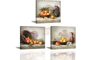 PIY PAINTING 3X Quadro su Tela Stampa Disegno su Tela Canvas Impermeabile Quadro Moderno Gioia del Raccolto Frutta Arancione Décor per Camera da Letto Soggiorno Camera da Pranzo Cucina 30x30cm