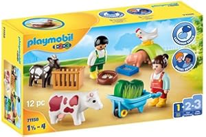Playmobil 1.2.3 71158 Animaux de la Ferme - avec Deux Personnages, des Animaux et des Accessoires - Mes Premiers Apprendre en s'amusant - pour Les Tout-Petits 18-36 Mois