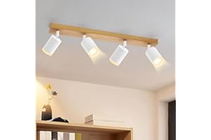 ‎ZMH ZMH LED Deckenleuchte Deckenstrahler 4 Flammig - Deckenlampe Holz GU10 Küchenlampe 350°Drehbar Vintage Deckenspots Küche Flur Strahler Retro Spots für Wohnzimmer Schlafzimmer(Ohne Leuchtmittel)