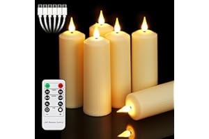 ZIYOUDOLI 6 candele a LED ricaricabili con telecomando, elettriche, per esterni, con timer, impermeabili, modello a colonna romano, candela a LED (5 x 17 cm), ricarica Type-C