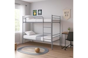 Filoben Letto a Castello Moderno per Adulti e Bambini 200x80 cm Acciaio, con 2 Rete Letto 80x190, Scomponibile (Letto Argento)
