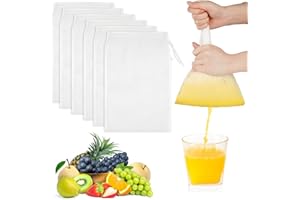MOOSONO Nussmilchbeutel, 6 Stück Passiertuch Wiederverwendbar, 20 × 30 cm Feingewebt Passiertuch Nylon Filterbeutel Nussmilchbeutel Bio Waschbar mit Kordelzug für Nussmilch Käse Kaffee Joghurt Fruchtsaft