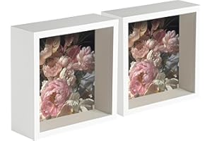 Nicola Spring 3D Shadow Box Photo Frames - 6x6 (15x15cm) - Pack of 2 - White 3D Photo Frame Box Picture Frame Deep Box Memorabilia Display Case for Crafts, Keepsakes, Wedding, Graduation