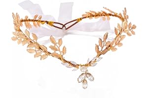 Fashband Diademas de hojas doradas, diadema romana, corona de diosa, accesorio para el cabello para mujer, talla única, Diamante falso Cristal Metal