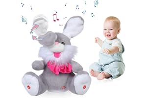 Asweal Singing Talking Bunny Plush Toy Rabbit Stuffed Animal Play Peeka-boo Interactive Animated Toys for Baby Children (Grey)