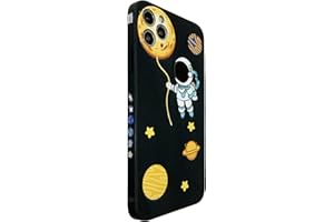 Yonds Queen für iPhone 14 Pro Niedliches Hülle, Cool Cartoon Astronaut Space Planet Mond Design Stilvoll Stoßstange TPU rutschfeste Stoßfeste Schutzhülle (iPhone 14 Pro, Schwarz Mond)