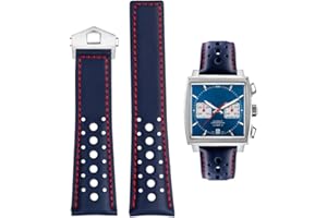 FOUUA Pasek do Zegarka 22mm dla TAG Heuer - Skórzany z Niebieskim Czarnym Paskiem do Carrera Aquarace Monaco