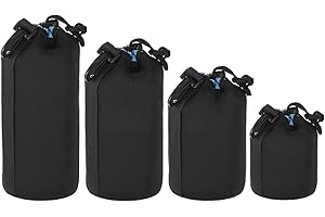 LUOCAI 4 Pack Lens Pouch Set Thick Lens Case for Protect Camera Len with Soft Plush Inside 4 Sizes Lens Pouch Bag Water Resistant for Canon, Nikon, Pentax, Sony, etc.(Black)