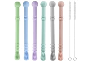 PandaEar Silicone Baby Teether Tubes, 6 Pack Teething Sticks for Babies| Soft Baby Teething Toys Chew Frozen Teether for Teething Relief with 2 Cleaning Brush, Baby Toys 0-3 3-6 6-12 months